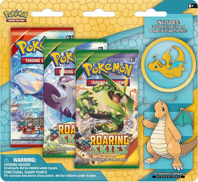 Pokemon TCG Roaring Skies Roaring Skies Dragonite Collectors Pin 3 Pack Blister booster pack