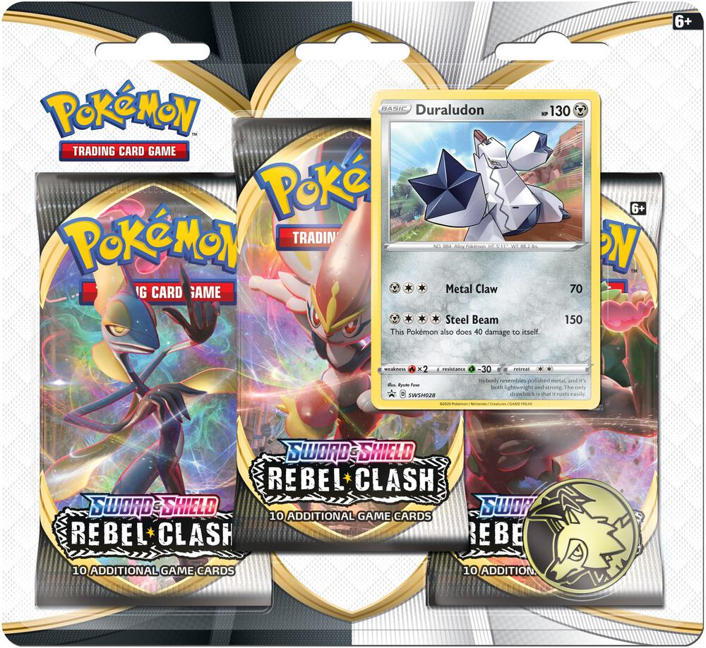 Pokemon TCG Rebel Clash Rebel Clash 3 Pack Blister Duraludon booster pack