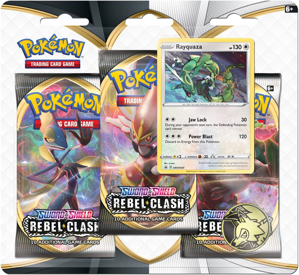 Pokemon TCG Rebel Clash Rebel Clash 3 Pack Blister Rayquaza booster pack