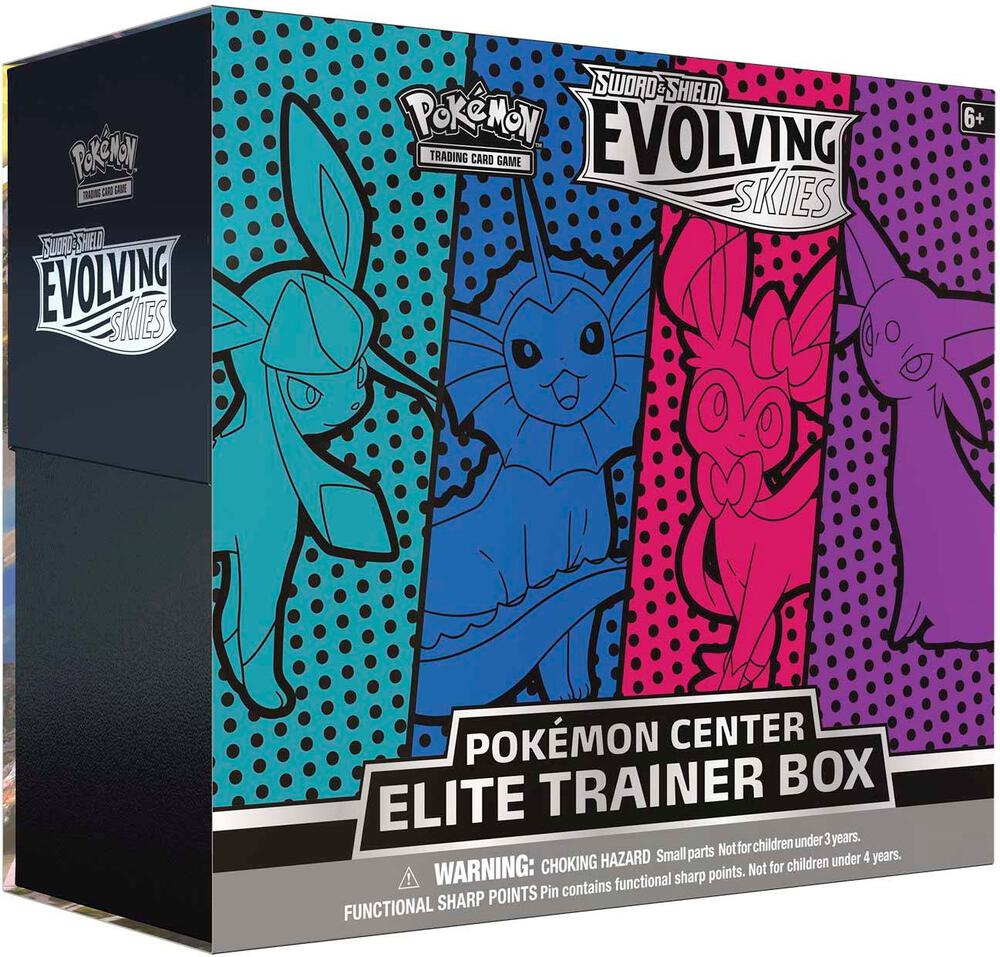 Pokemon TCG Evolving Skies Evolving Skies Pokemon Center Elite Trainer Box Glaceon Vaporeon Sylveon Espeon Exclusive sealed box