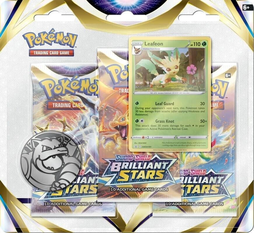 Pokemon TCG Brilliant Stars Brilliant Stars 3 Pack Blister Leafeon booster pack