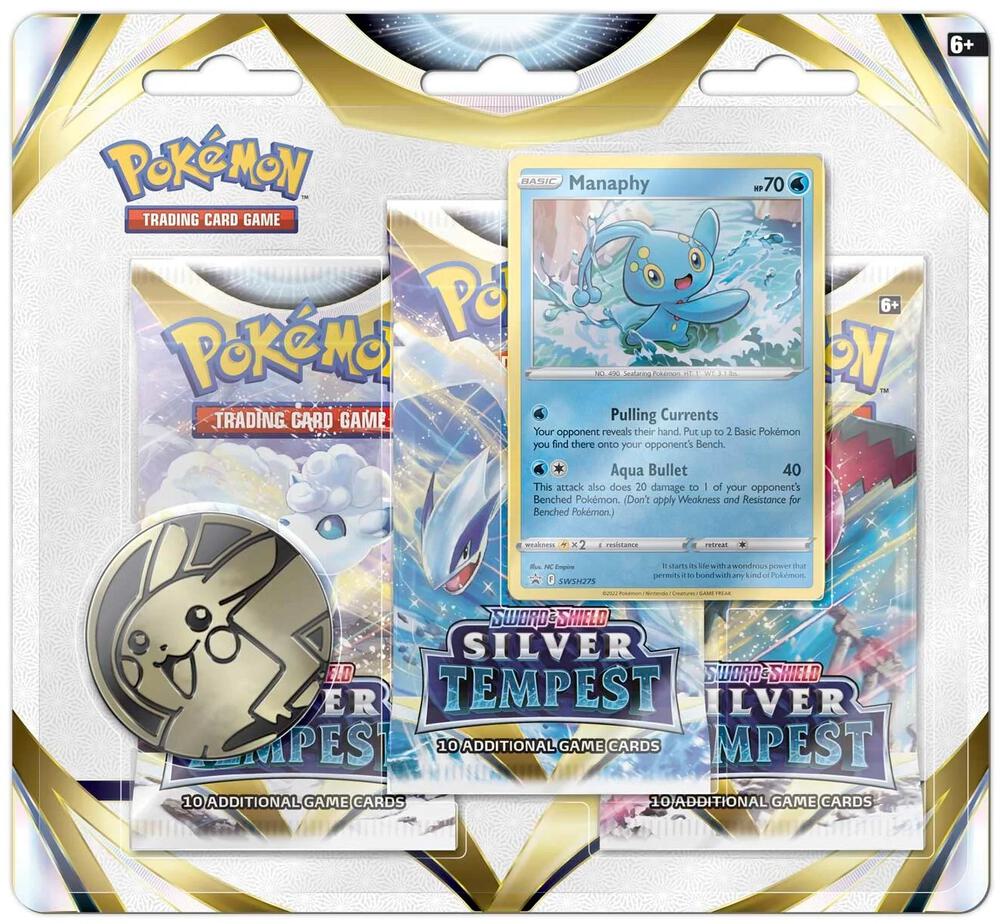 Pokemon TCG Silver Tempest Silver Tempest 3 Pack Blister Manaphy booster pack
