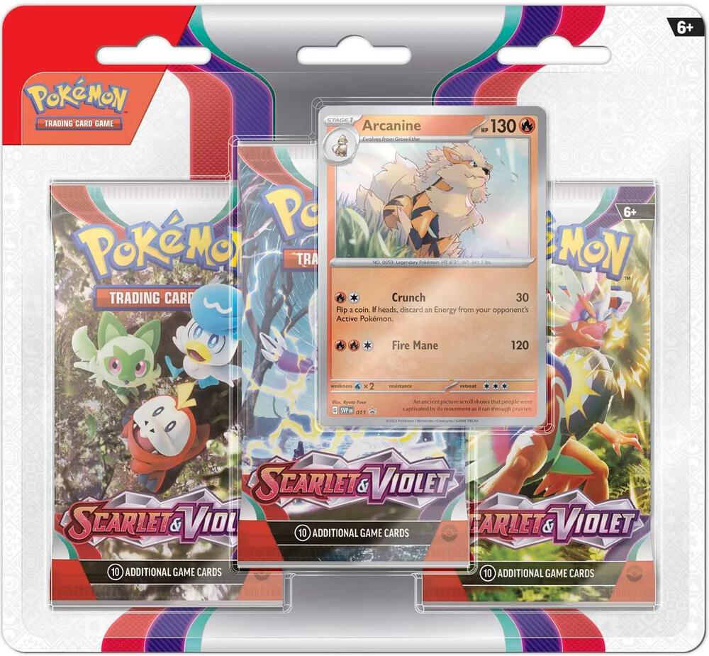 Pokemon TCG Scarlet and Violet Scarlet and Violet 3 Pack Blister Arcanine booster pack