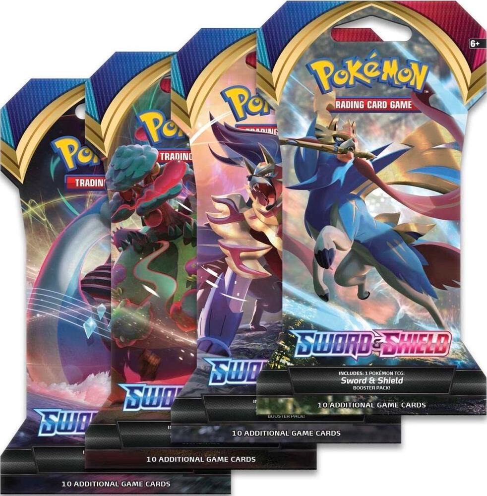 Pokemon TCG Sword and Shield Sword and Shield Base Set Sleeved Booster Pack Art Bundle Set of 4 sealed box