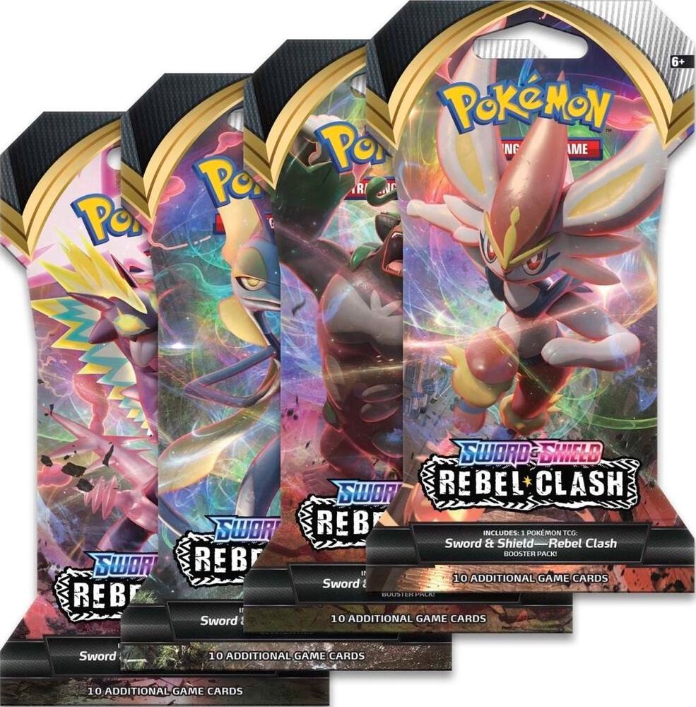 Pokemon TCG Rebel Clash Rebel Clash Sleeved Booster Pack Art Bundle Set of 4 sealed box