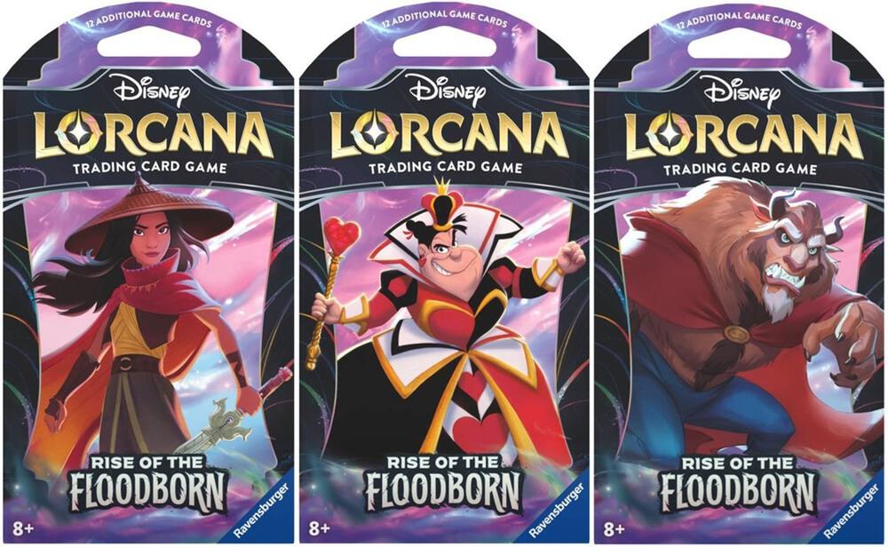 Disney Lorcana Rise of the Floodborn Rise of the Floodborn Sleeved Booster Pack Art Bundle Set of 3 sealed box