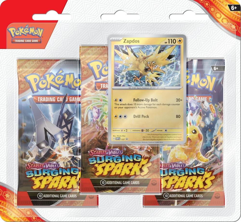 Pokemon TCG Surging Sparks Surging Sparks 3 Pack Blisters Zapdos booster pack