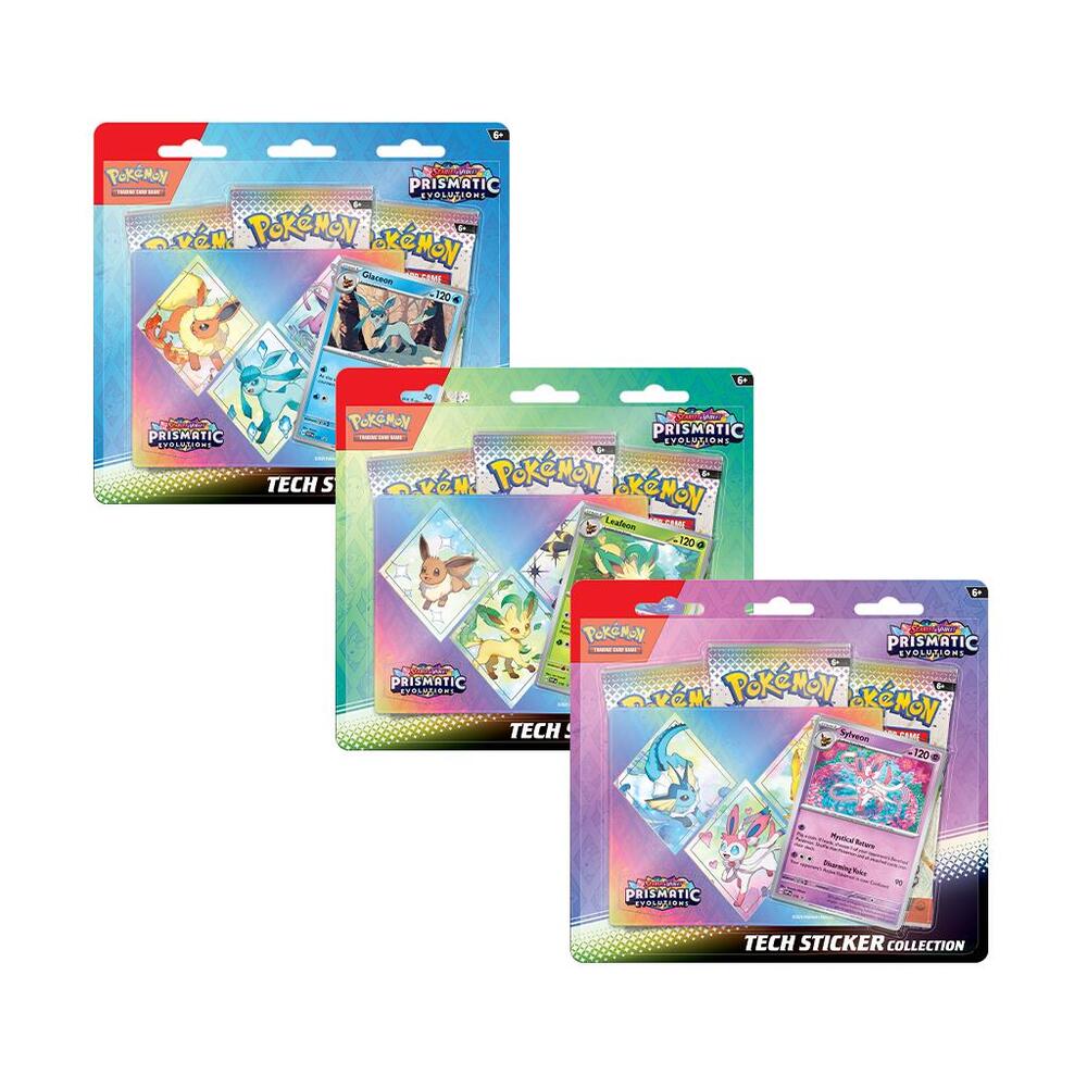 Pokemon TCG Prismatic Evolutions Prismatic Evolutions Tech Sticker Collection Set of 3 sealed box