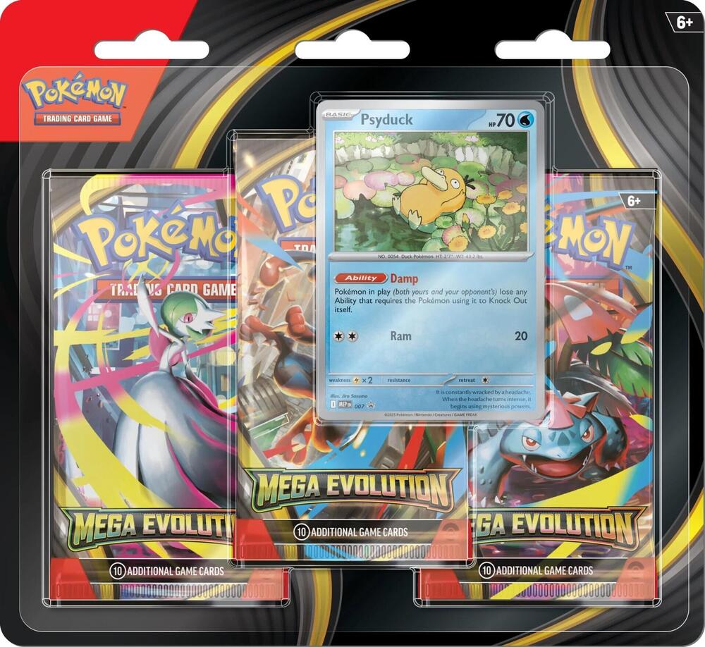 Pokemon TCG Mega Evolution Mega Evolution 3 Pack Blister Psyduck booster pack