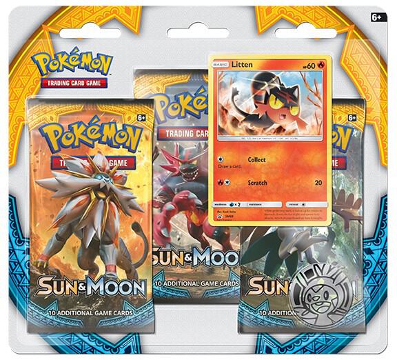 Pokemon TCG Sun and Moon Sun and Moon Base Set 3 Pack Blister Litten booster pack