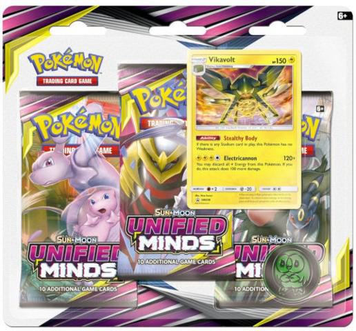 Pokemon TCG Unified Minds Unified Minds 3 Pack Blister Vikavolt booster pack