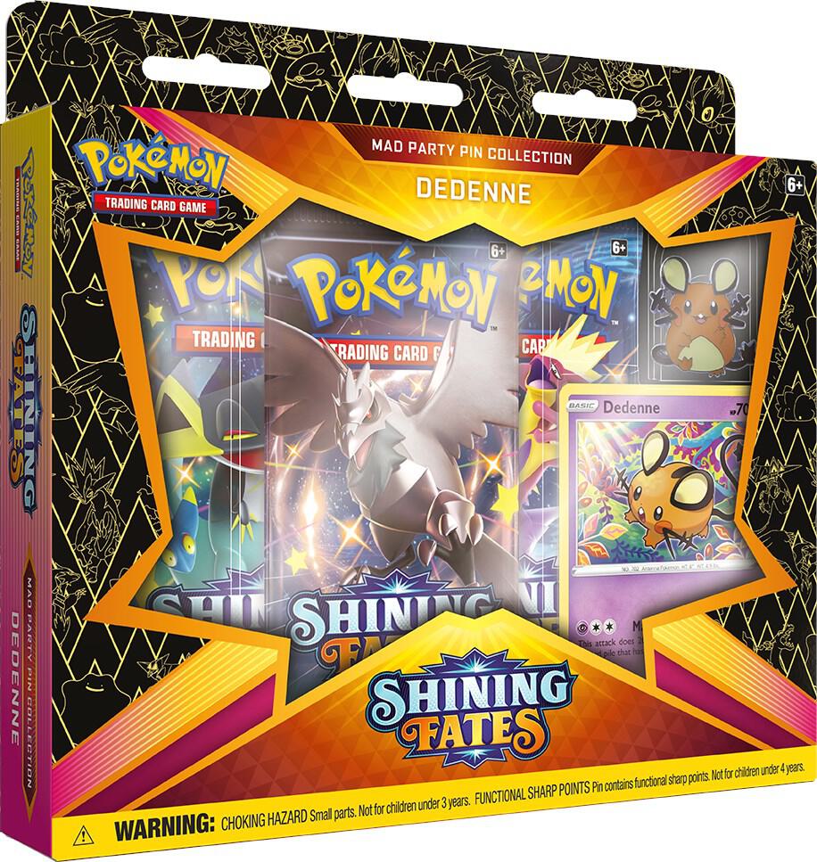 Pokemon TCG Shining Fates Shining Fates Mad Party Pin Collection Dedenne sealed box