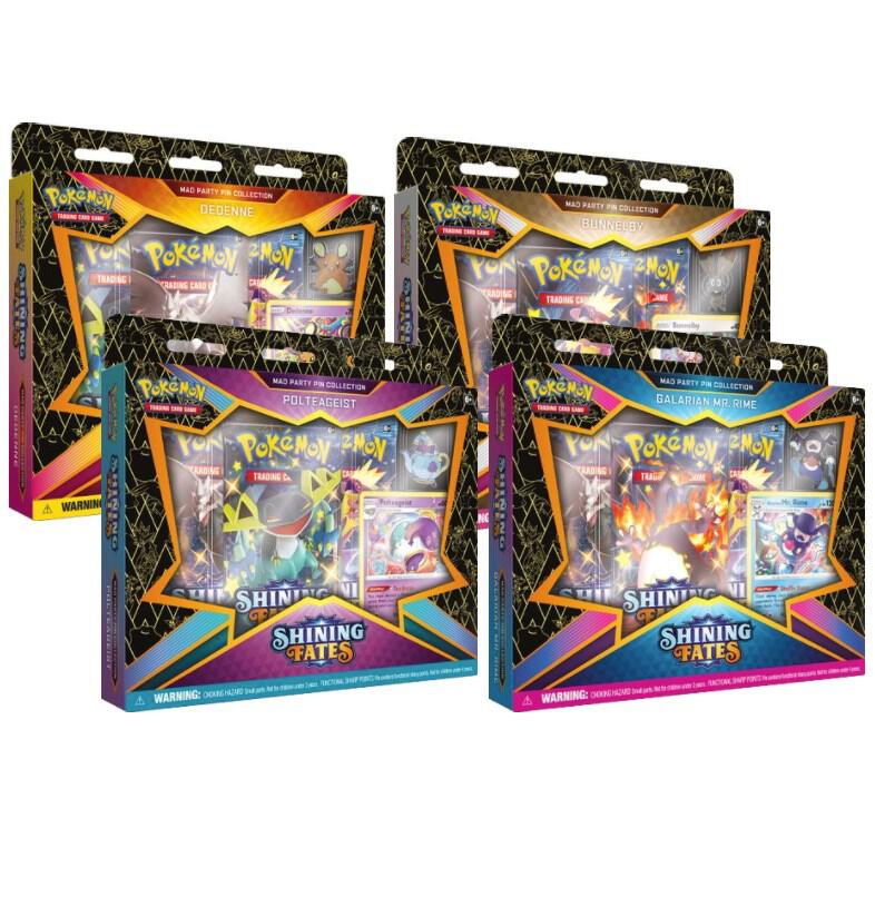 Pokemon TCG Shining Fates Shining Fates Mad Party Pin Collection Set of 4 sealed box