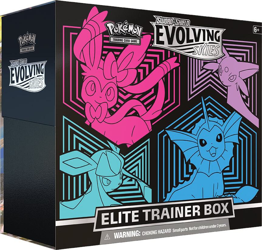 Pokemon TCG Evolving Skies Evolving Skies Elite Trainer Box Glaceon Vaporeon Sylveon Espeon sealed box