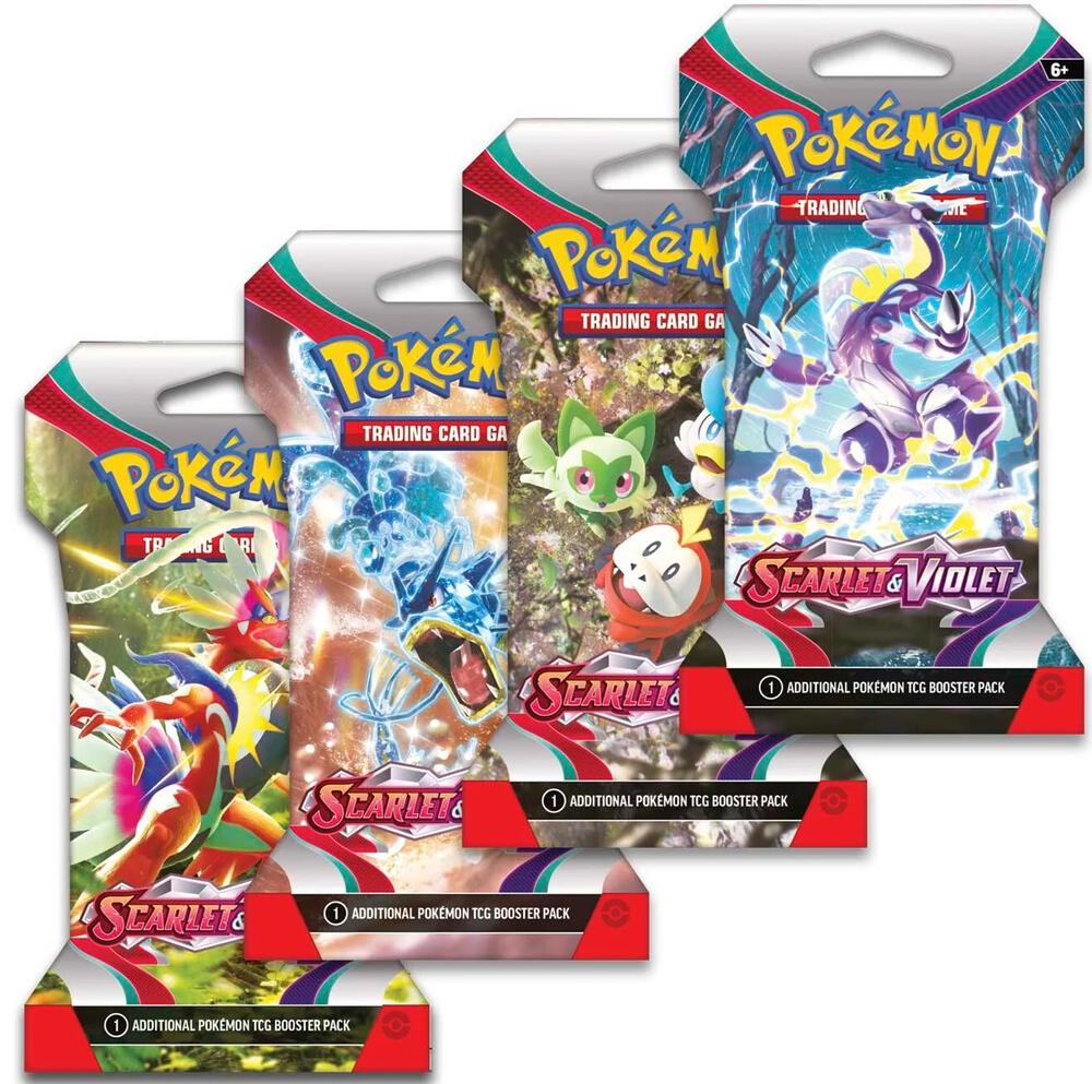 Pokemon TCG Scarlet and Violet Scarlet and Violet Sleeved Booster Pack Art Bundle Set of 4 sealed box