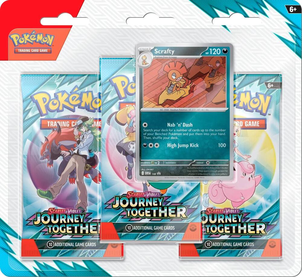 Pokemon TCG Journey Together Journey Together 3 Pack Blister Scrafty booster pack