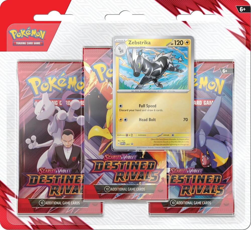 Pokemon TCG Destined Rivals Destined Rivals 3 Pack Blister Zebstrika booster pack