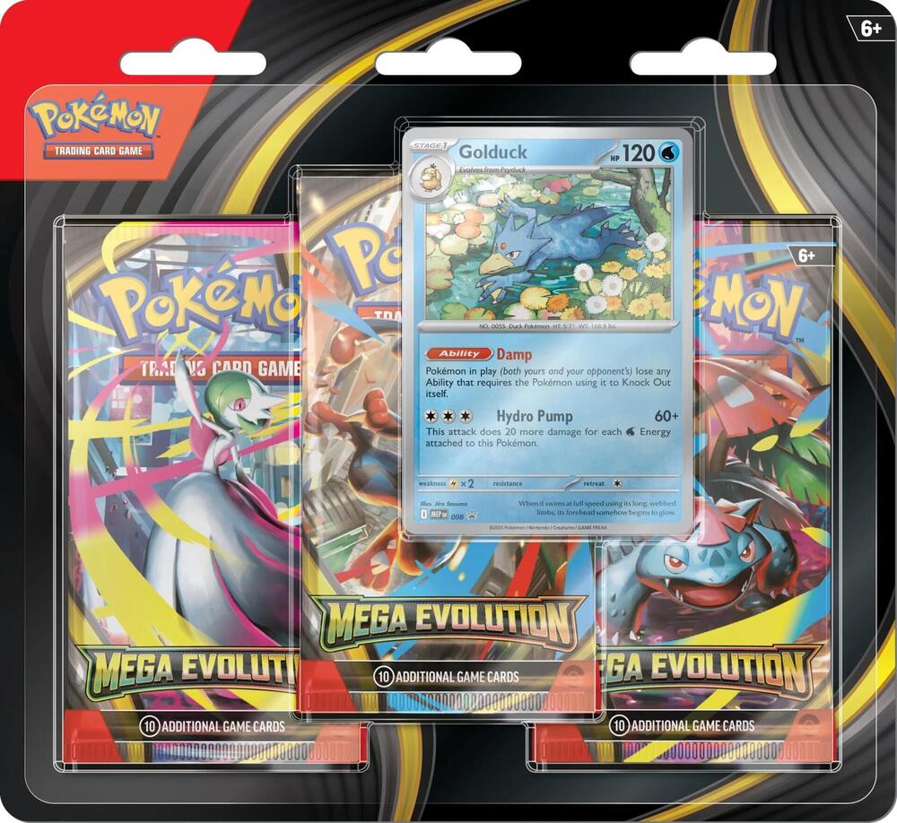 Pokemon TCG Mega Evolution Mega Evolution 3 Pack Blister Golduck booster pack